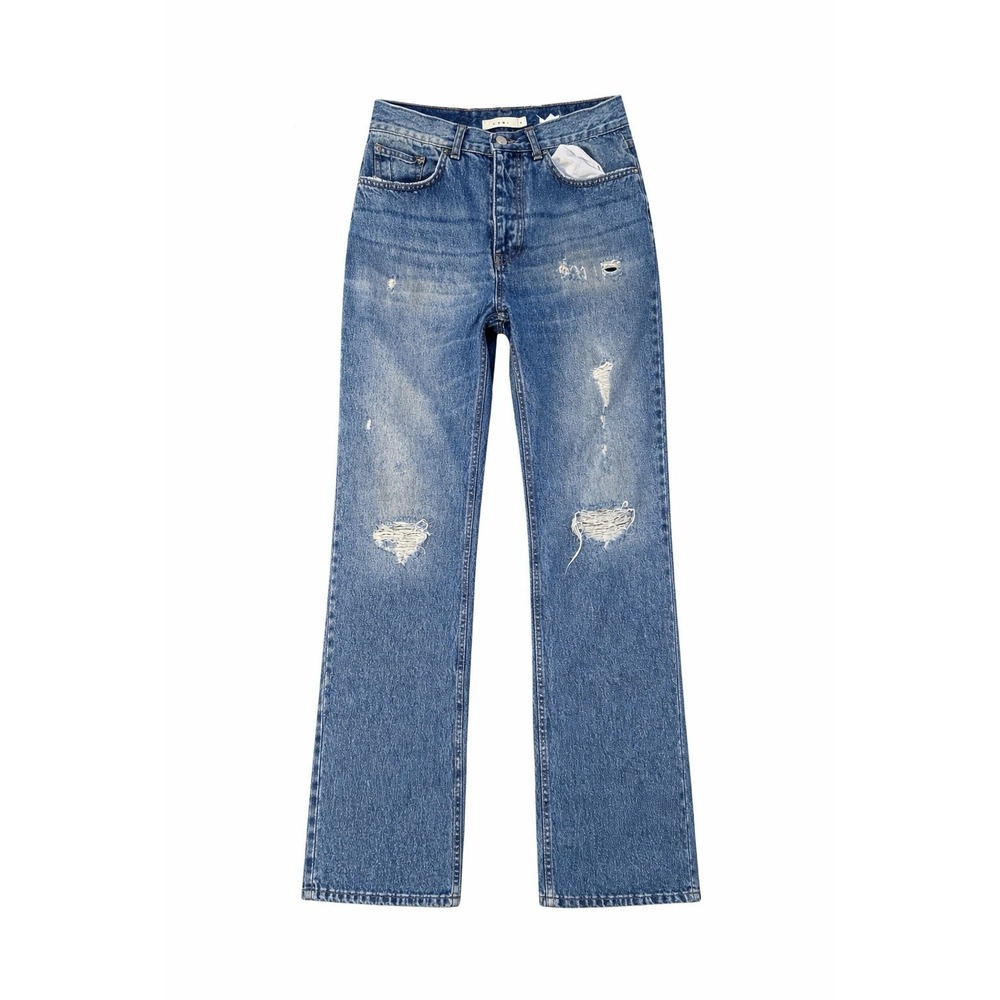 MNML Distressed Denim Jeans Size 31 Button Fly Straight Leg Vintage Wash